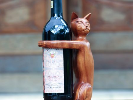 Wine-Loving Cat Hand Carved Wooden Cat Wine Bottle Holder Fashion