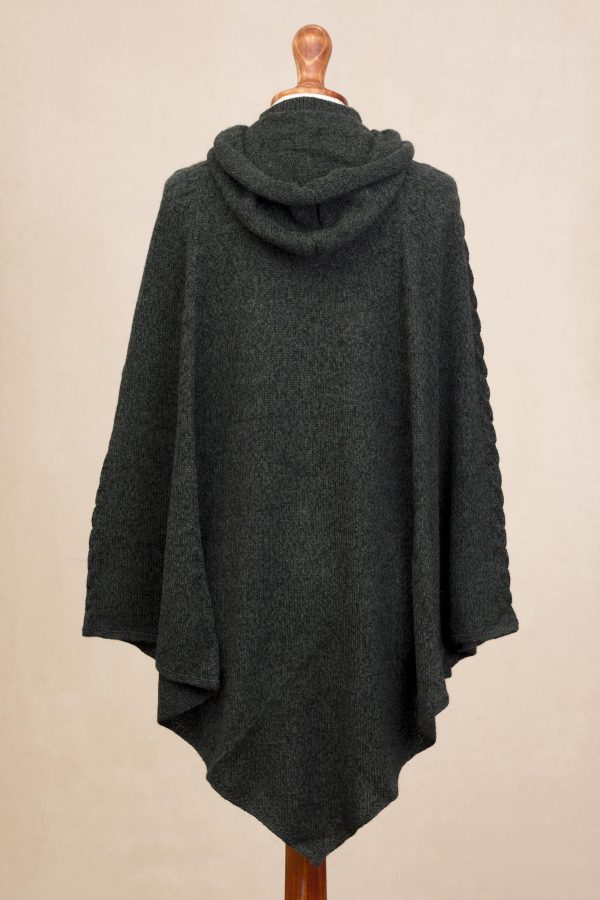 Adventurous Style in Moss Knit Alpaca Blend Hooded Poncho in Moss from Peru Online Sale