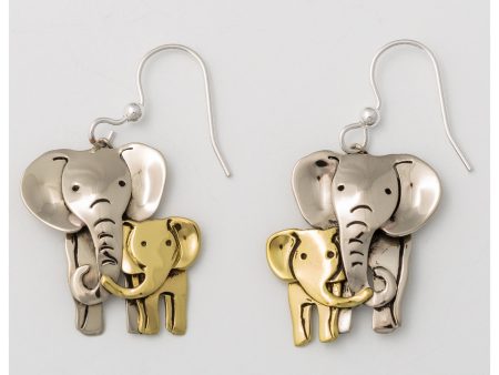 Elephant Parent & Baby Mixed Metal Earrings For Discount