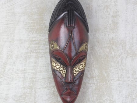 Zodwa Wood and Brass Wall Mask Hand Carved in Ghana Online Sale