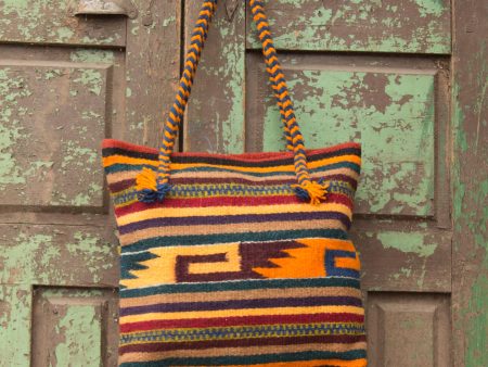 Zapotec Twilight Geometric Wool Shoulder Bag Hand Woven in Mexico on Sale