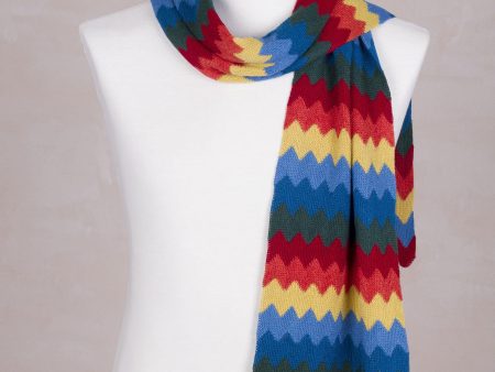 Zigzag Rainbow Multicolored Zigzag Striped Alpaca Blend Scarf from Peru For Cheap