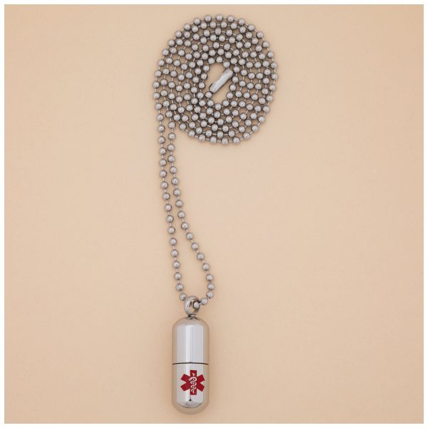 Stainless Steel Medical Alert Pill Container Necklace on Sale