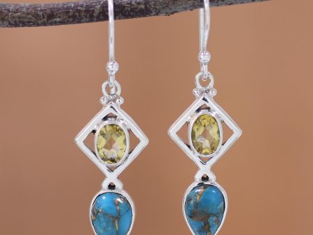 Alluring Combination Citrine and Composite Turquoise Earrings from India For Discount