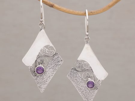 Amethyst Whirl Artisan Crafted Sterling Silver Amethyst Dangle Earrings Fashion