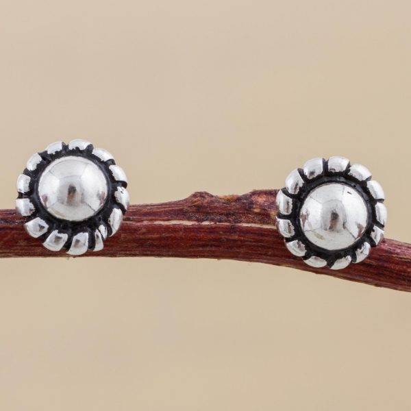 Abstract Floral Artisan Crafted Sterling Silver Stud Earrings from Peru Sale