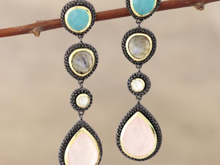 Artist s Palette Artisan Crafted 925 Silver Gemstone Earrings with 18k Gold Online Sale