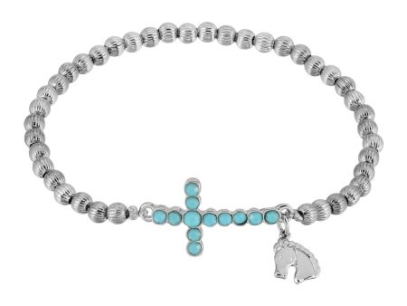 1928 Jewelry® Silver Tone Turquoise Cross Horse Charm Stretch Bracelet Supply