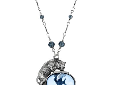 1928 Jewelry® Pewter Silver Montana Blue Beaded Cat And Fish 30 Inches Necklace Sale