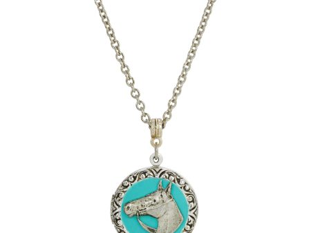 1928 Jewelry® Silver Tone Turquoise Enamel Horse Necklace 24  Online now