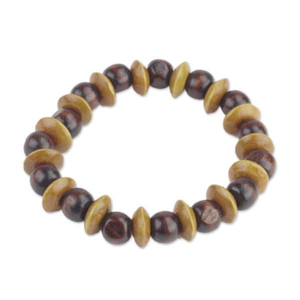 Adukrom Beauty Dark Brown Wood Beaded Stretch Bracelet from Ghana Online now