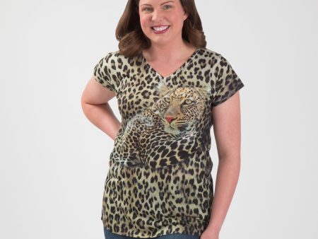 Leopard Short Sleeve V-Neck Top Discount