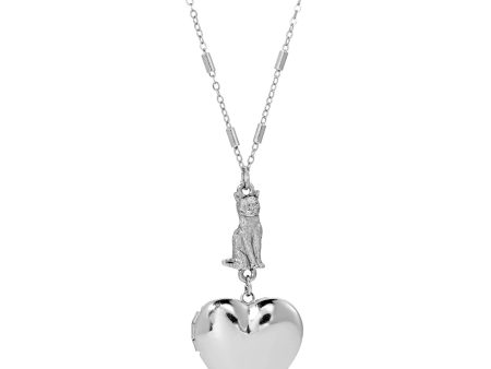 1928 Jewelry® Silver Tone Heart Cat Necklace 30 Inches Cheap