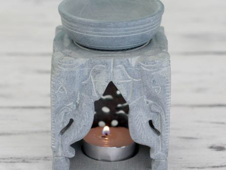 Agra Elephants Oil Warmer Hand-carved of Soapstone Online