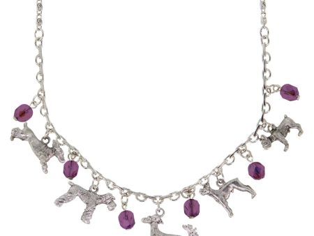 1928 Jewelry® Silver Tone Purple Crystal Beaded Multi Dog Drop Necklace 16  Adj. Fashion