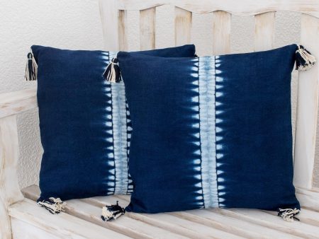 Above the Waves Striped Tie-Dyed Cotton Cushion Covers in Indigo (Pair) Sale