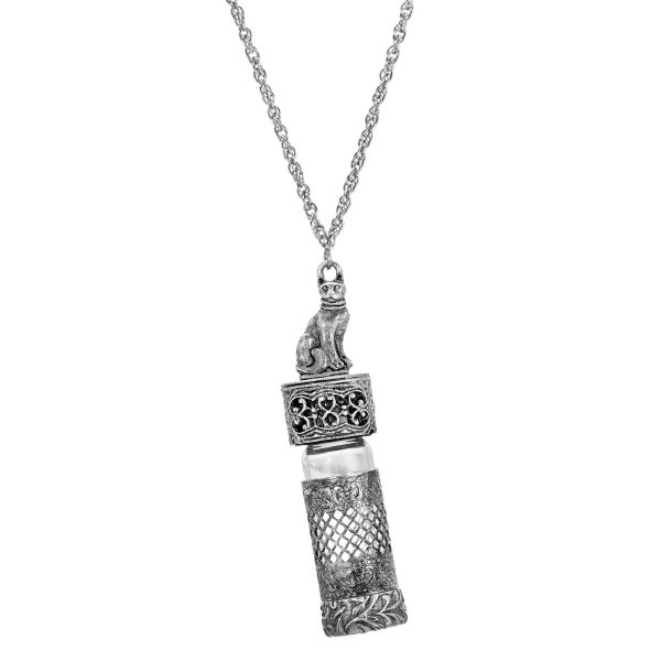 1928 Jewelry® Pewter Silver Tone Cat Vial Cap 30  Necklace Hot on Sale