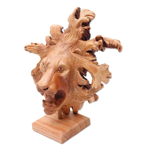 Emerging Lion Benalu Wood Lion Sculpture on Stand on Sale