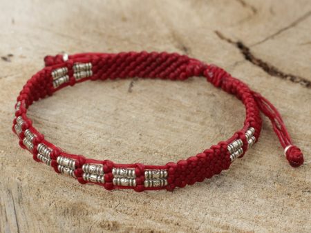 Affinity in Red Thai Braided Red Cord Bracelet with 950 Silver Beads Discount