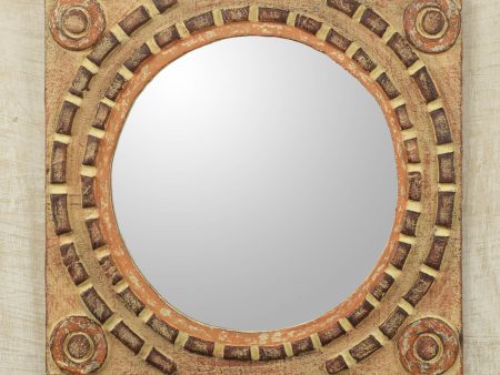 African Tradition Rustic Wood Wall Mirror Online now