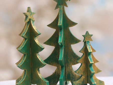 Three Christmas Trees Wood Christmas Tree Tabletop Decor from Bali (Set of 3) Supply