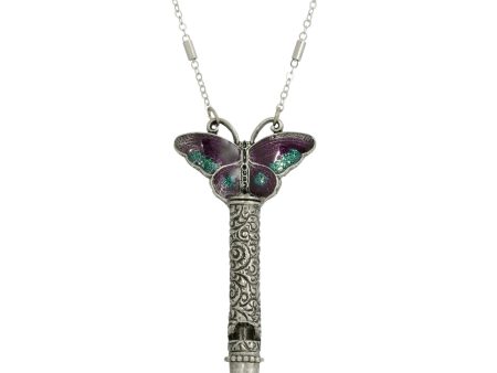 1928 Jewelry® Pewter Whistle With Purple & Green Enamel Butterfly Necklace 30  Online Sale