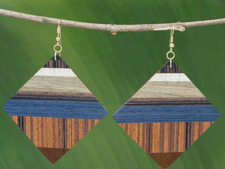 Woodland Diamonds Wood Square Shaped Dangle Earrings from Brazil Supply