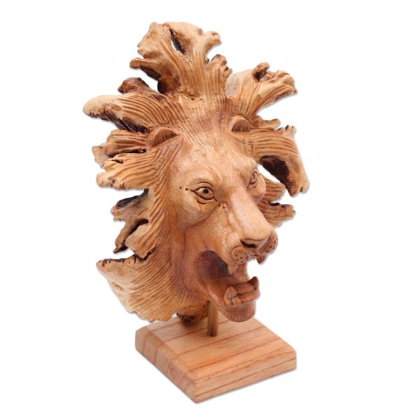 Emerging Lion Benalu Wood Lion Sculpture on Stand on Sale