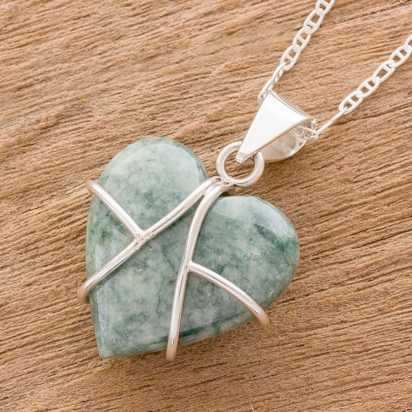 Magical Destiny Jade and Sterling Silver Heart Pendant Necklace Discount