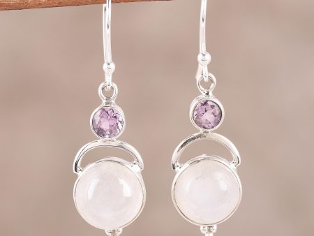 Alluring Serenity Sterling Silver Rainbow Moonstone Amethyst Dangle Earrings Discount