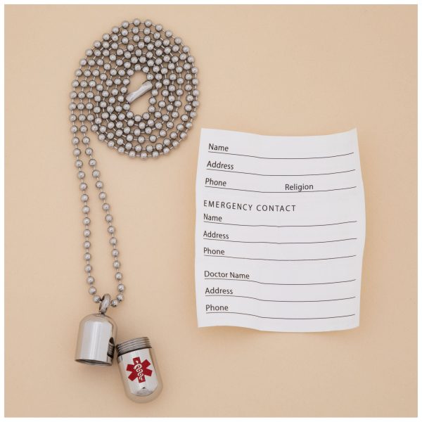 Stainless Steel Medical Alert Pill Container Necklace on Sale