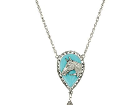 1928 Jewelry® Silver Tone Turquoise Enamel Horse Head Necklace 18 Inch Fashion