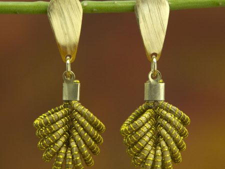 Amazon Leaf Brazilian Golden Grass Dangle Earrings with 18k Gold Supply