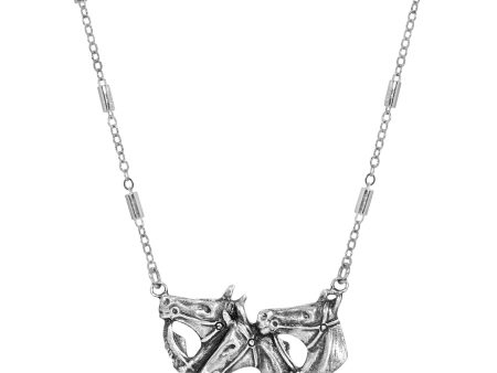 1928 Jewelry® Pewter Horse Heads Necklace 16 Inch Adj Online Hot Sale