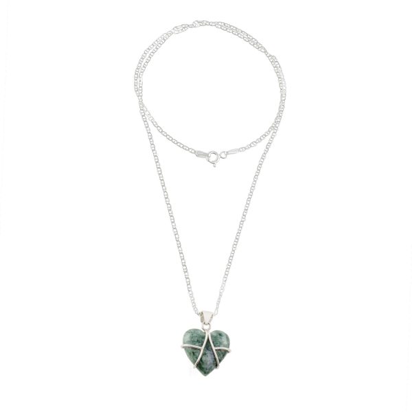 Magical Destiny Jade and Sterling Silver Heart Pendant Necklace Discount