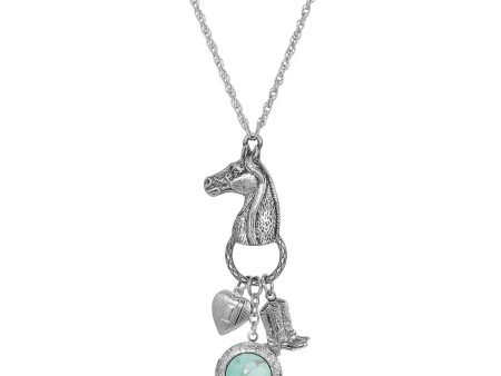 1928 Jewelry® Silver Tone Turquoise Horse Head With  Heart And  Boot Charm Necklace  28 Inch Online