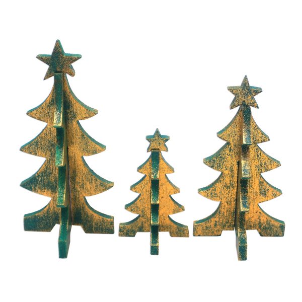 Three Christmas Trees Wood Christmas Tree Tabletop Decor from Bali (Set of 3) Supply