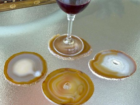 Caramel Crystals Natural Color Brown Agate Coasters (Set of 4) from Brazil Online Hot Sale