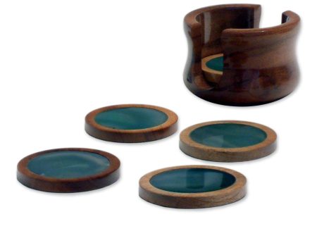 Amazon Emerald 6 Dark Green Agate and Cedar Coasters with Stand Online Sale