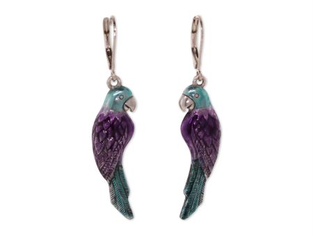 1928 Jewelry® Silver Tone Purple Blue Hand Enamel Parrot Earrings Discount