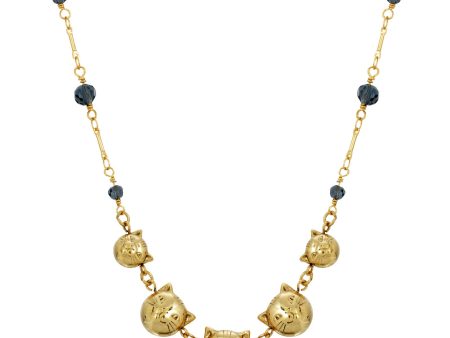 1928 Jewelry® 14K Gold Dipped Cat Faces With Blue Beaded Chain Necklace 16In Adj. Online Hot Sale