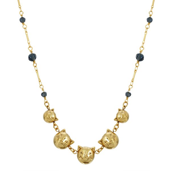 1928 Jewelry® 14K Gold Dipped Cat Faces With Blue Beaded Chain Necklace 16In Adj. Online Hot Sale