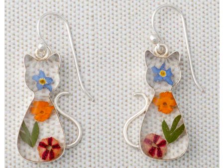 Real Flowers & Sterling Cat Earrings For Sale