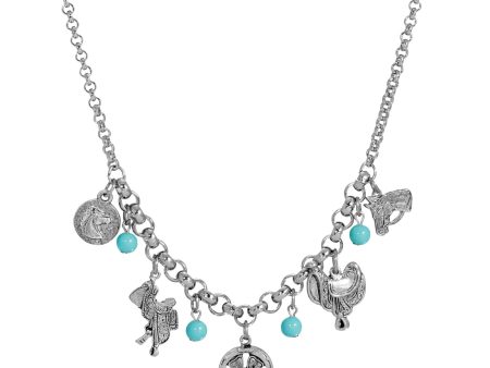 1928 Jewelry® Pewter Turquoise Bead Horse Charm Necklace 16 Inch Adj Hot on Sale