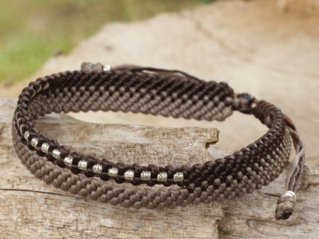 Amity in Brown and Taupe Hand-Knotted Cord Bracelet with 950 Silver Accents Online Sale