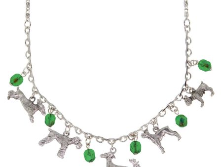 1928 Jewelry® Silver Tone Green Crystal Beaded Multi Dog Drop Necklace 16  Adj. Fashion