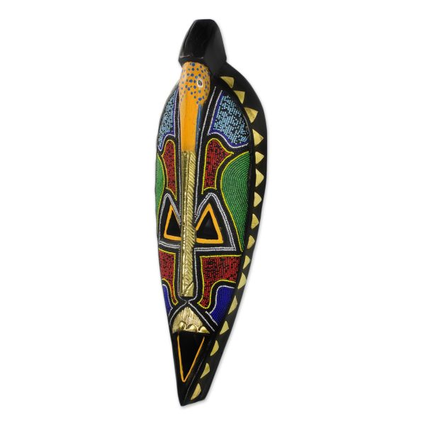 Adventurous Owl Multicolor Owl Artisan Crafted African Bead Wood Wall Mask Online