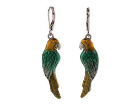 1928 Jewelry® Silver Tone Green Yellow  Hand Enamel Parrot Earrings Cheap