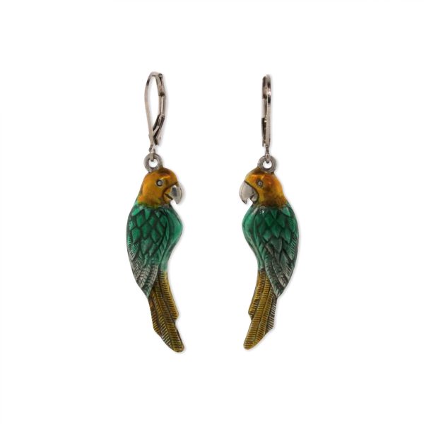 1928 Jewelry® Silver Tone Green Yellow  Hand Enamel Parrot Earrings Cheap