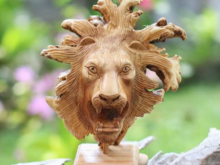 Emerging Lion Benalu Wood Lion Sculpture on Stand on Sale